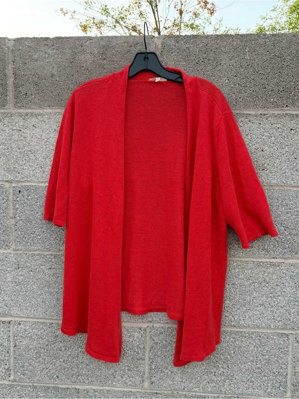 Eileen Fisher Woman Size 1X Open Front Cardigan 100% Linen Orange*Short Sleeve